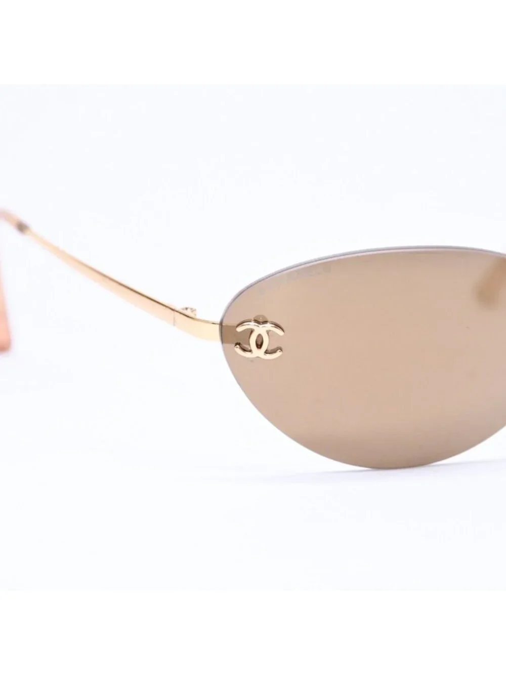 Chanel Rimless Sunglasses Eyewear CC Logo Gold